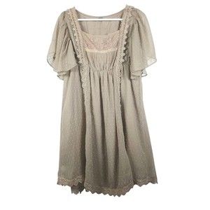 Farm Sz P Peasant Embroidered Tan Dress Semi sheer
